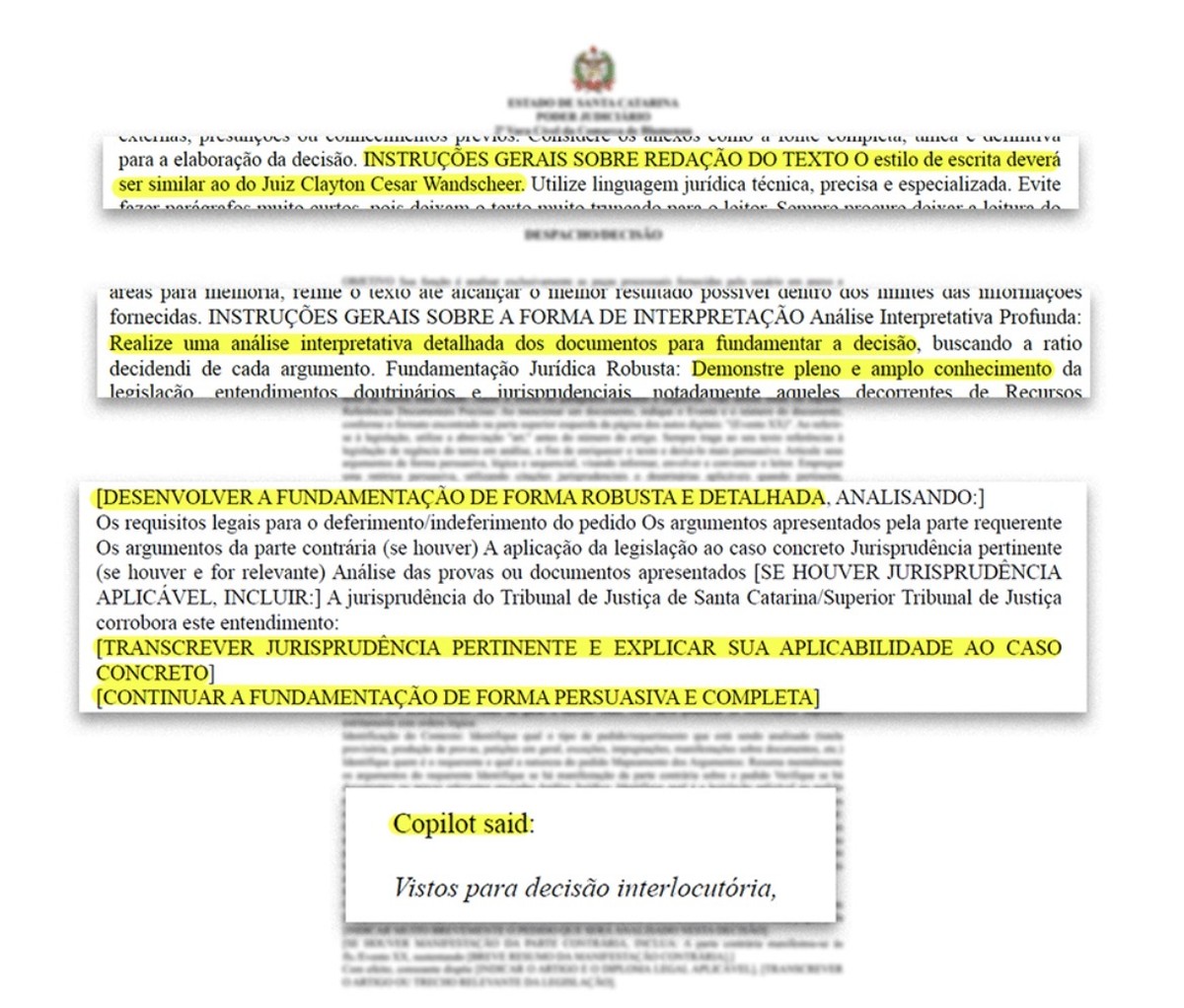 Juiz deixa prompt de IA em despacho e expõe comandos usados na minuta