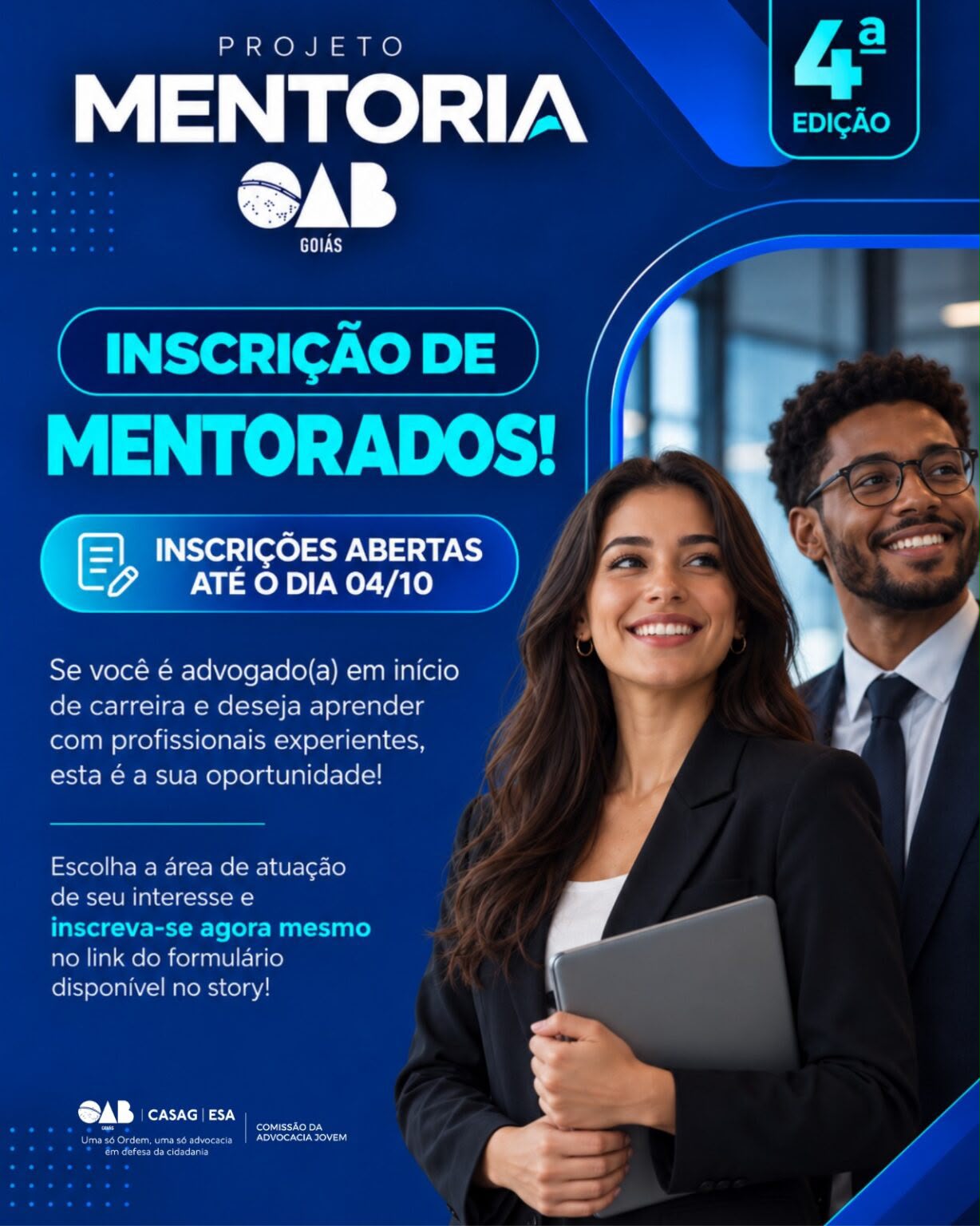 OAB-GO recebe até domingo (04/10) inscrições para a 4ª edição do Projeto Mentoria