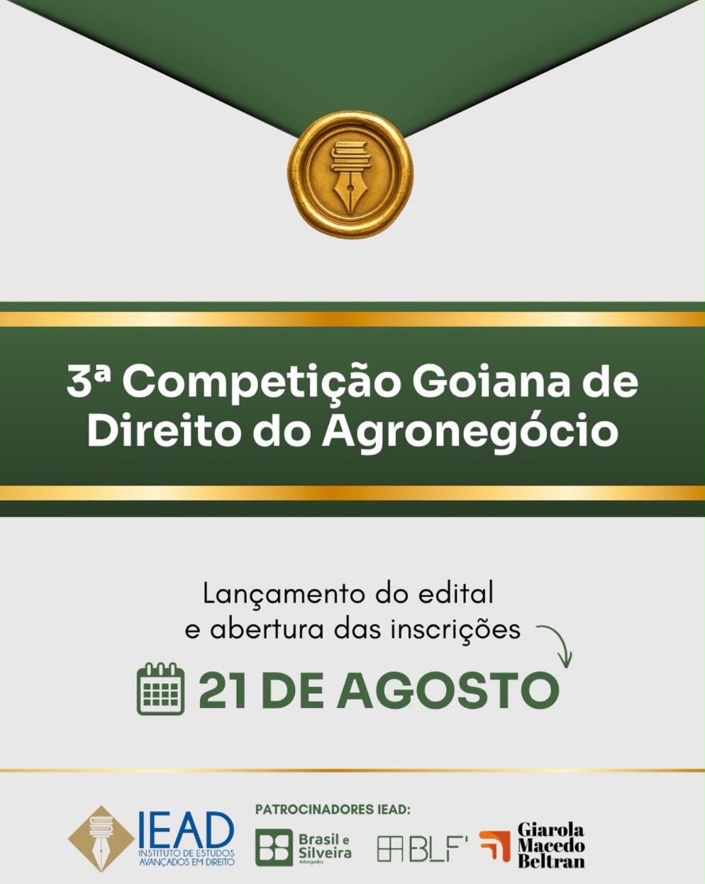 Inscrições para a 3.ª Competição Goiana de Direito do Agronegócio terminam nesta sexta-feira (11/09)